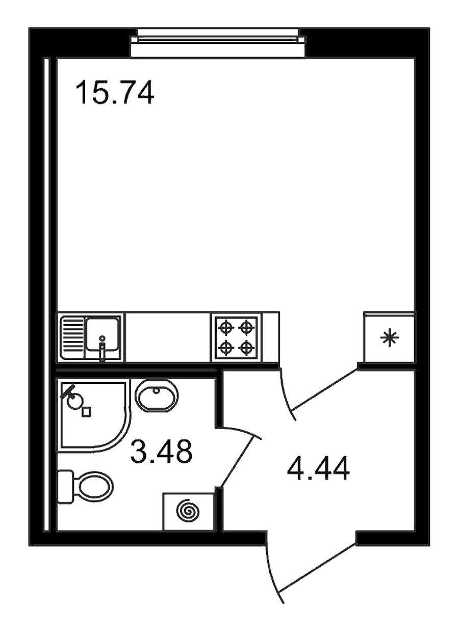 Квартира студия 23.66 м², 1/15 эт., ЖК «Новые горизонты»